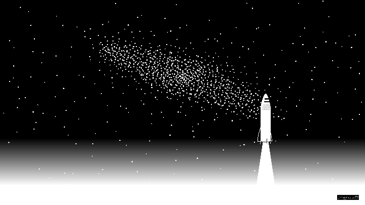 A Starship rocket launching against a starry night sky.
